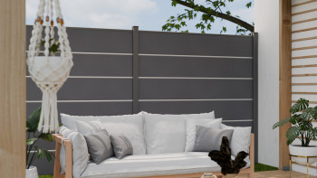 planeo Gardence Simply Premium - Clôture à emboîter en PVC gris anthracite avec pilastres en anthracite 180 x 180 cm