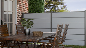 planeo Gardence Simply Premium - Clôture à emboîter en PVC gris argenté avec pilastres anthracite 180 x 180 cm