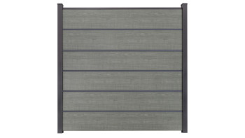 planeo Gardence Simply Premium - Clôture à emboîter en PVC Grey Ash Cut avec pilastres en anthracite 180 x 180 cm