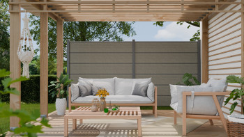 planeo Gardence Simply Premium - Clôture à emboîter en PVC Grey Ash Cut avec pilastres en anthracite 180 x 180 cm