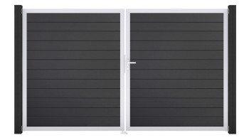 planeo Gardence Simply Small - Porte en PVC - DIN droite 2 vantaux gris anthracite avec cadre aluminium argenté | EV1 300 x 180 cm