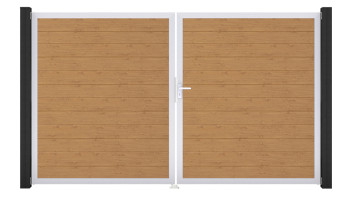 planeo Gardence Simply Small - Porte en PVC - DIN droite 2 vantaux chêne cendré naturel avec cadre aluminium argenté | EV1 300 x 180 cm