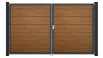 planeo Gardence Simply Small - Porte PVC - DIN droite 2 vantaux Golden Oak avec cadre alu anthracite | DB703 300 x 180 cm