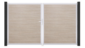 planeo Gardence Simply Small - Porte PVC - DIN gauche 2 vantaux Sheffield Oak avec cadre aluminium argent | EV1 300 x 180 cm