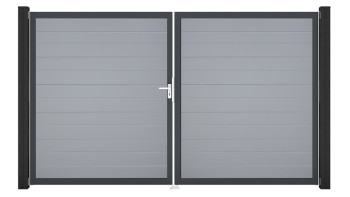 planeo Gardence Simply Small - Porte PVC - DIN gauche 2 vantaux gris argenté avec cadre alu anthracite | DB703 300 x 180 cm