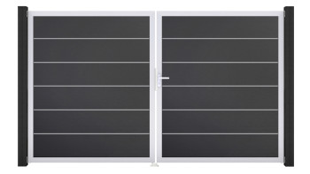 planeo Gardence Simply Premium - Porte PVC - DIN droite 2 vantaux Anthracite avec cadre aluminium argent | EV1 300 x 180 cm