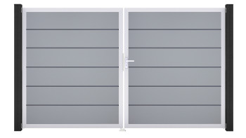 planeo Gardence Simply Premium - Porte en PVC - DIN droite 2 vantaux gris argenté avec cadre aluminium argenté | EV1 300 x 180 cm