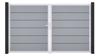 planeo Gardence Simply Premium - Porte en PVC - DIN gauche 2 vantaux gris argenté avec cadre aluminium argenté | EV1 300 x 180 cm