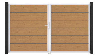 planeo Gardence Simply Premium - Porte PVC - DIN gauche 2 vantaux chêne cendré naturel avec cadre alu argenté | EV1 300 x 180 cm