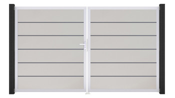 planeo Gardence Simply Premium - Porte PVC - DIN gauche 2 vantaux blanc avec cadre alu argent | EV1 300 x 180 cm