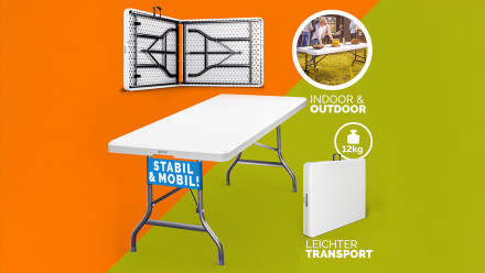 planeo Table pliante blanc plastique 183 x 76 cm