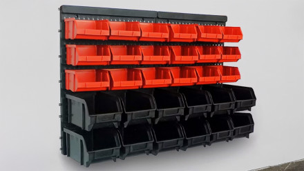 planeo Panneau à outils noir/rouge 32 pièces avec boîtes empilables