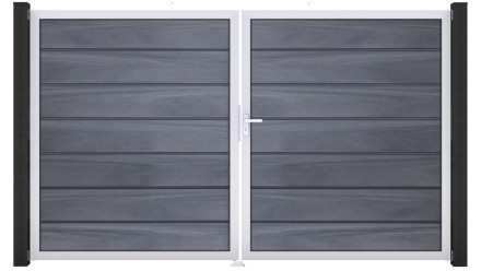 planeo Gardence Deluxe - Porte composite DIN droite 2 vantaux gris pierre co-ex avec cadre aluminium argenté