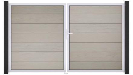 planeo Gardence Strong XL - Porte composite DIN droite 2 vantaux bicolore sable avec cadre aluminium argenté