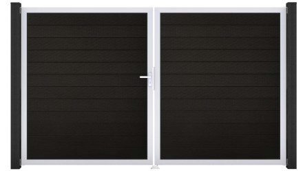 planeo Gardence Strong - Porte composite DIN gauche 2 vantaux noir co-ex avec cadre aluminium argenté