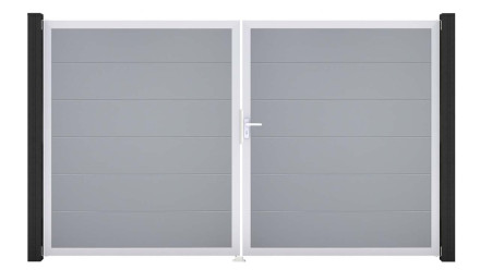 planeo Gardence Simply - Porte PVC DIN droite 2 vantaux gris argenté avec cadre aluminium argenté