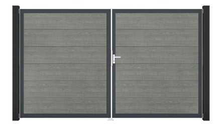 planeo Gardence Simply - Porte PVC DIN droite 2 vantaux Grey Ash Cut avec cadre en aluminium Anthracite