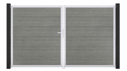 planeo Gardence Simply - Porte PVC DIN gauche 2 vantaux Grey Ash Cut avec cadre en aluminium argenté