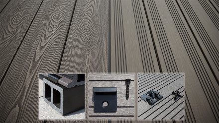 planeo SolidWood Kit complet de terrasse en WPC Planche massive - gris clair français/structuré