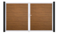 planeo Gardence Simply - Porte PVC DIN droite 2 vantaux Golden Oak avec cadre aluminium argenté