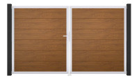 planeo Gardence Simply - Porte PVC DIN gauche 2 vantaux Golden Oak avec cadre en aluminium argenté