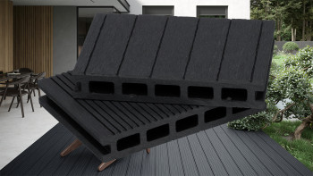 planeo Lame de terrasse Composite chambre creuse noir 4m - rainuré/cannelé (GR-SH-400-GG)