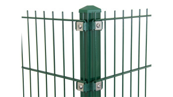 Poteaux d'angle de type P vert mousse pour clôture à double maille - hauteur de la clôture 1630 mm