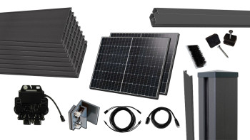 planeo Clôture solaire Kit complet format horizontal 1813 mm de hauteur x 3730 mm de largeur Gris anthracite à bétonner