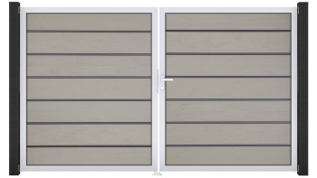 planeo Gardence Deluxe - Porte composite DIN droite 2 vantaux bicolore sable avec cadre aluminium argenté