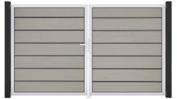 planeo Gardence Deluxe - Porte composite DIN gauche 2 vantaux bicolore sable avec cadre aluminium argenté