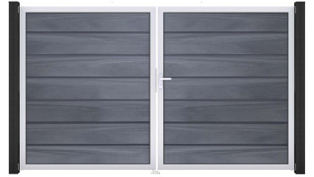 planeo Gardence Deluxe - Porte composite DIN droite 2 vantaux gris pierre co-ex avec cadre aluminium argenté