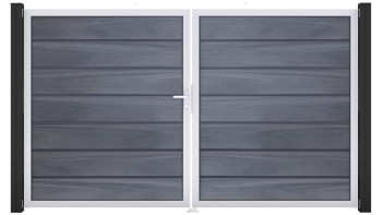 planeo Gardence Deluxe - Porte composite DIN gauche 2 vantaux gris pierre co-ex avec cadre aluminium argenté