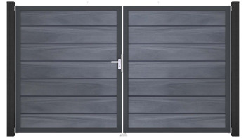 planeo Gardence Deluxe - Porte composite DIN gauche 2 vantaux gris pierre co-ex avec cadre alu Anthracite