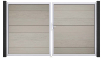 planeo Gardence Strong XL - Porte composite DIN droite 2 vantaux bicolore sable avec cadre aluminium argenté