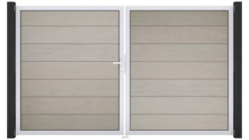 planeo Gardence Strong XL - Porte composite DIN gauche 2 vantaux bicolore sable avec cadre aluminium argenté