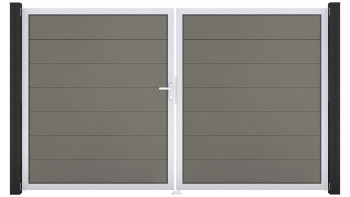 planeo Gardence Strong XL - Porte composite DIN gauche 2 vantaux gris avec cadre aluminium argenté