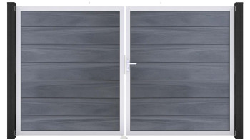 planeo Gardence Strong XL - Porte composite DIN droite 2 vantaux gris pierre co-ex avec cadre aluminium argenté