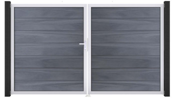 planeo Gardence Strong XL - Porte composite DIN gauche 2 vantaux gris pierre co-ex avec cadre aluminium argenté