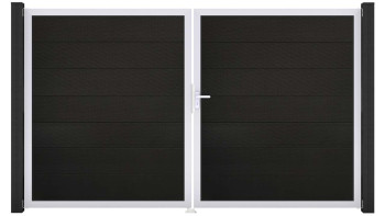 planeo Gardence Strong XL - Porte composite DIN droite 2 vantaux noir co-ex avec cadre aluminium argenté