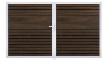 planeo Gardence Trendy - Porte composite en rhombe - DIN gauche 2 vantaux noyer co-ex avec cadre en aluminium argenté