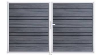 planeo Gardence Trendy - Porte composite en rhombe - DIN droite 2 vantaux gris pierre co-ex avec cadre aluminium argenté