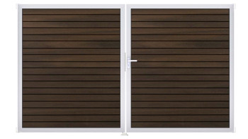 planeo Gardence Trendy - Porte composite en rhombe - DIN droite 2 vantaux noyer co-ex avec cadre en aluminium argenté