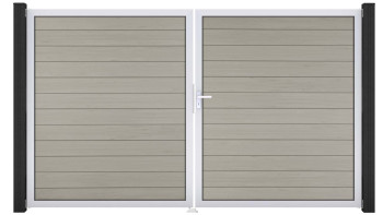 planeo Gardence Strong - Porte composite DIN droite 2 vantaux bicolore sable avec cadre aluminium argenté