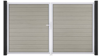 planeo Gardence Strong - Porte composite DIN gauche 2 vantaux bicolore sable avec cadre aluminium argenté