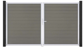 planeo Gardence Strong - Porte composite DIN droite 2 vantaux gris avec cadre aluminium argenté