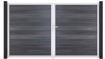 planeo Gardence Strong - Porte composite DIN droite 2 vantaux gris pierre co-ex avec cadre aluminium argenté