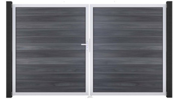 planeo Gardence Strong - Porte composite DIN gauche 2 vantaux gris pierre co-ex avec cadre aluminium argenté