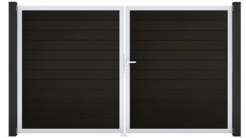 planeo Gardence Strong - Porte composite DIN droite 2 vantaux noir co-ex avec cadre aluminium argenté