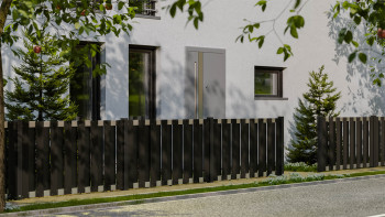 planeo Gardence Premade - Clôture de jardin BPC Clôture d'avant-cour Anthracite avec EV1 argent Traverse 180 x 90cm