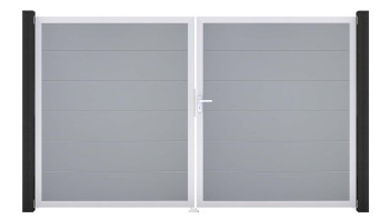 planeo Gardence Simply - Porte PVC DIN droite 2 vantaux gris argenté avec cadre aluminium argenté